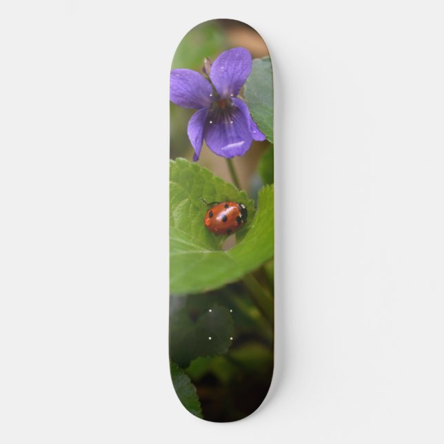 Ladybug on Sweet Violet Flowers Skateboard (Front)