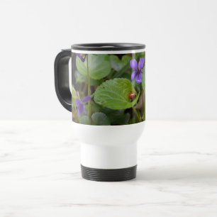 Ladybug on Sweet Violet Flowers Travel Mug