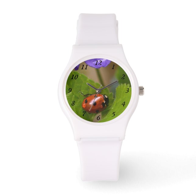 Ladybug on Sweet Violet Flowers Watch (Front)