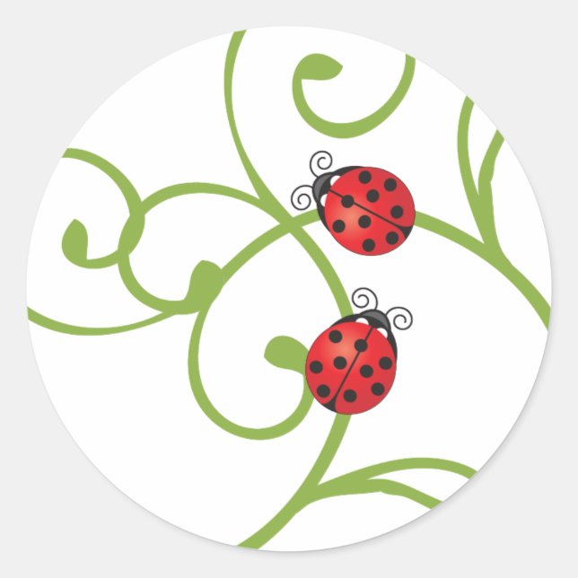 Ladybug on Vine Classic Round Sticker (Front)