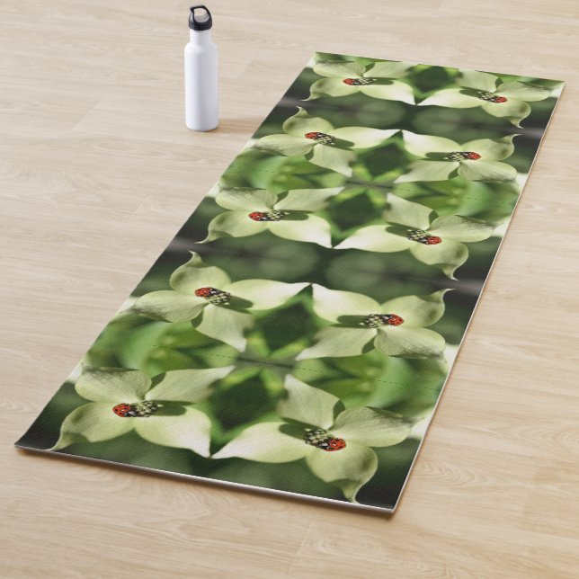 Ladybug On White Dogwood Flower Nature Abstract  Yoga Mat (In Situ)