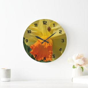 Ladybug on Yellow Daffodil Floral Large Clock