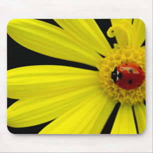 Ladybug on yellow daisy mouse mat