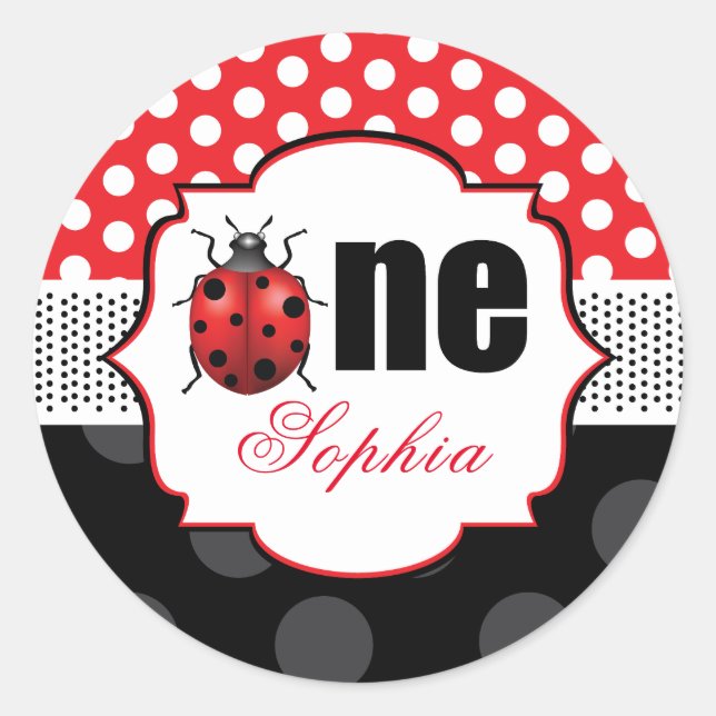 Ladybug One Birthday Personalised Classic Round Sticker (Front)