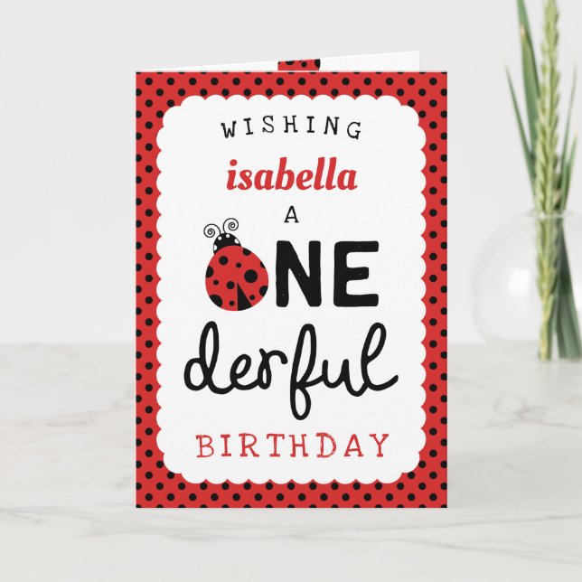 Ladybug Onederful Birthday Card (Front)