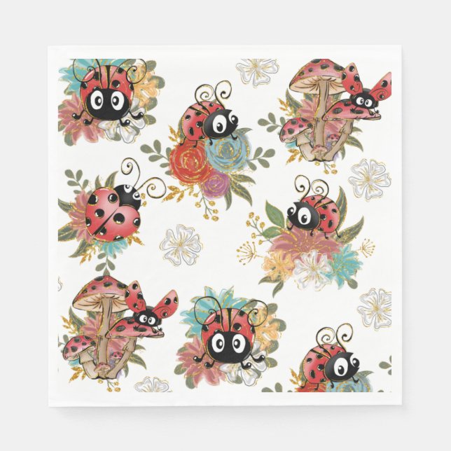 Ladybug Party Luncheon Napkins, Party Décor.       Napkin (Front)