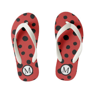 Ladybug Pattern Monogram Kids Flip Flops