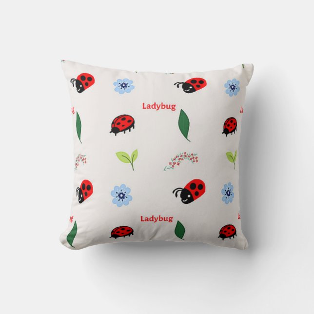Ladybug pattern on grey cushion (Front)