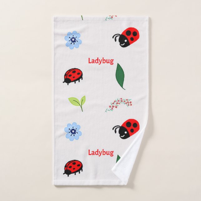Ladybug pattern on grey hand towel (Hand Towel)