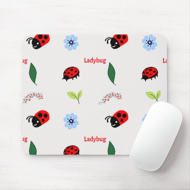 Ladybug pattern on grey mouse mat (With Mouse)