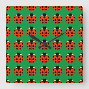 ladybug pattern square wall clock