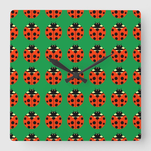 ladybug pattern square wall clock (Front)