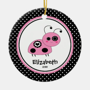 Ladybug Personalised Girl Christmas Ornament Pink