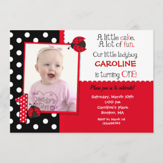 Ladybug Photo 1st Birthday Party Invitation