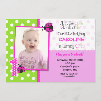 Ladybug Photo 1st Birthday Party Invitation