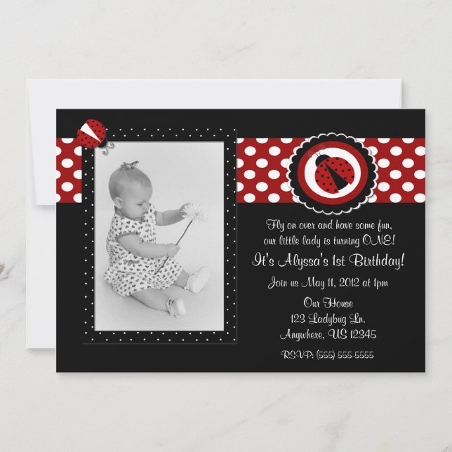 Ladybug Photo Birthday Inviation Invitation (Front)