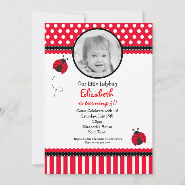 Ladybug Photo Birthday Invitation (Front)