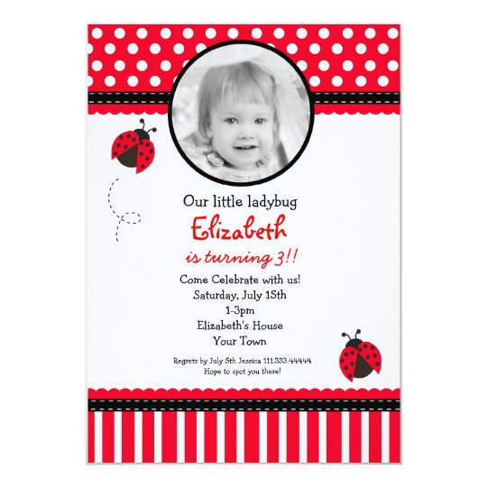 Ladybug Photo Birthday Invitation