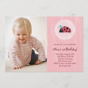 Ladybug Photo Card Birthday Invitations