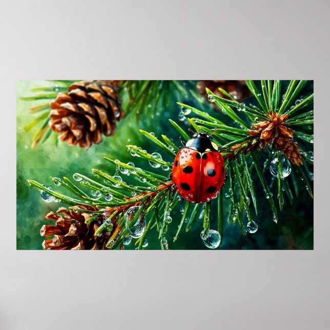 Ladybug Pine Branch Nature Wall Decor Botanical  (Front)