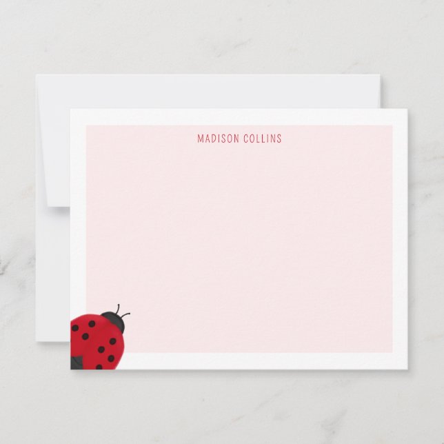 Ladybug Pink Girls Personalised Stationery Card (Front)