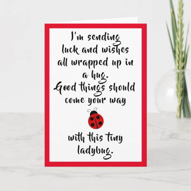 Ladybug Poem: Wishes, Hugs & Good Luck Card (Front)