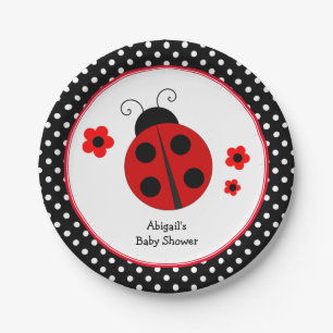 Ladybug Polka Dot Baby Shower Paper Plate