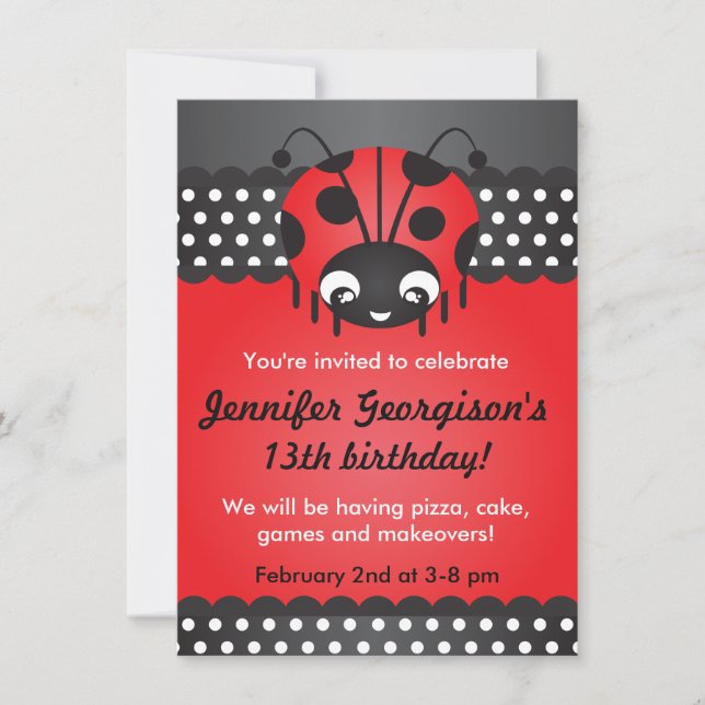 Ladybug Polka Dot Birthday Party Invitation (Front)