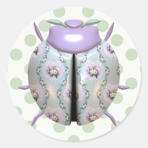 Ladybug polka dot floral purple classic round sticker