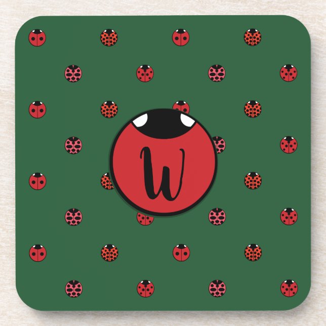 Ladybug Polka Dots Square Coaster (Front)