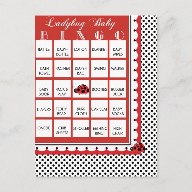 Ladybug Polkadots Baby Shower Bingo Card 2 (Front)