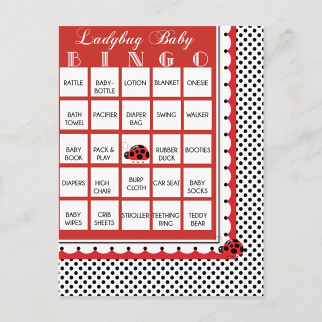 Ladybug Polkadots Baby Shower Bingo Card 3 (Front)
