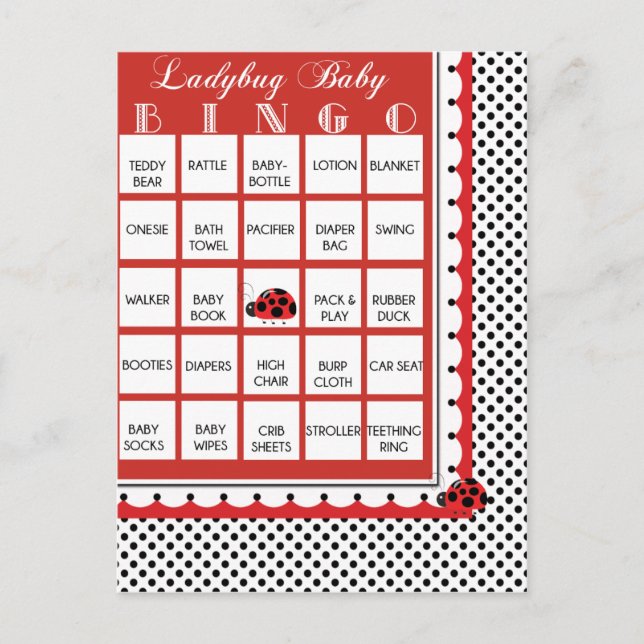 Ladybug Polkadots Baby Shower Bingo Card 4 (Front)