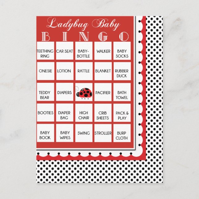 Ladybug Polkadots Baby Shower Bingo Card 6 (Front)