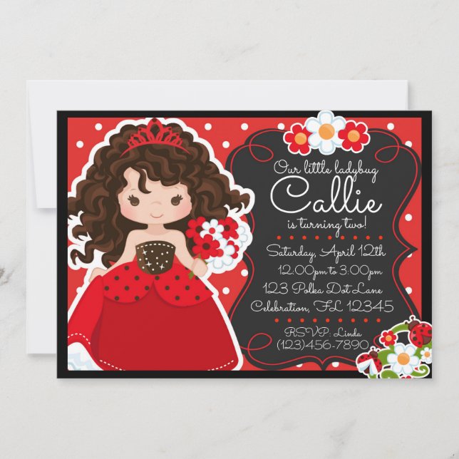 Ladybug Princess Girls Birthday Invitation (Front)