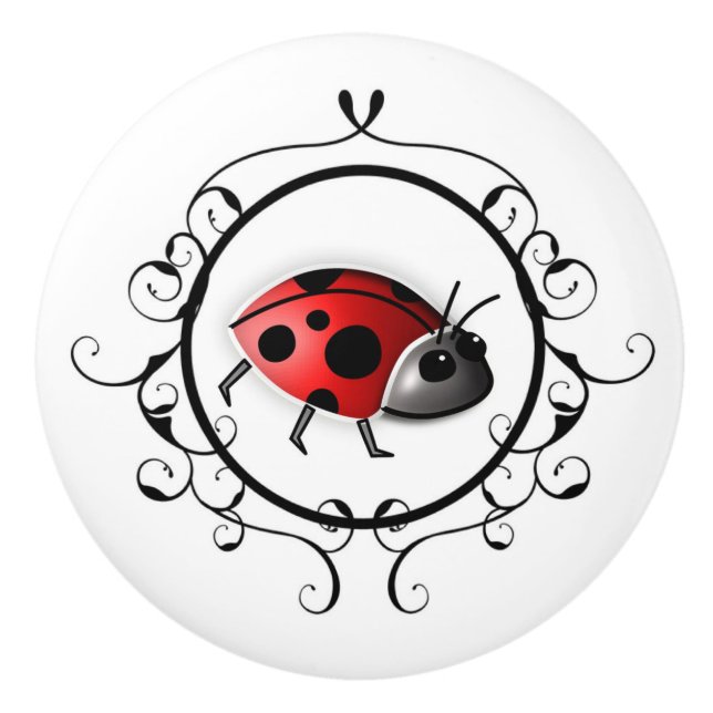Ladybug Print Ceramic Knob (Front)