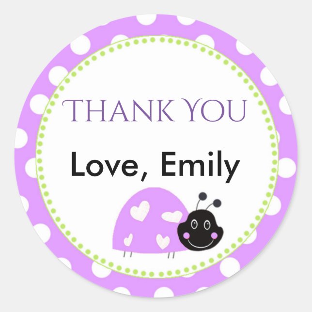 Ladybug Purple Green Gift Favour Label Lavender (Front)