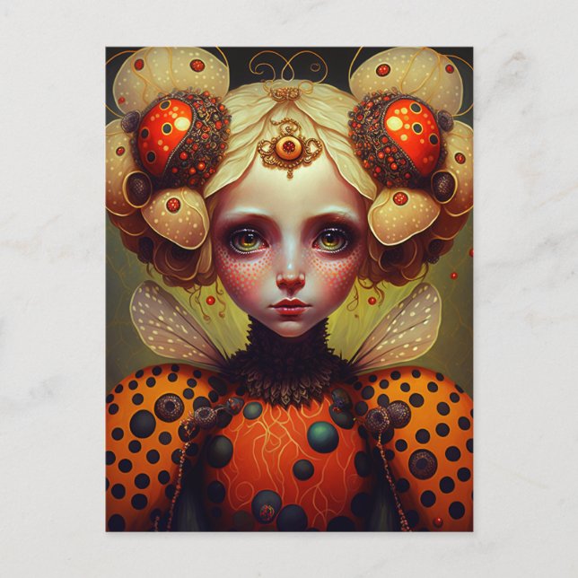 Ladybug Queen 2 Cute Fantasy Art Postcard (Front)