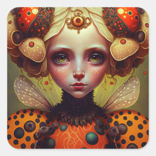 Ladybug Queen 2 Cute Fantasy Art Square Sticker