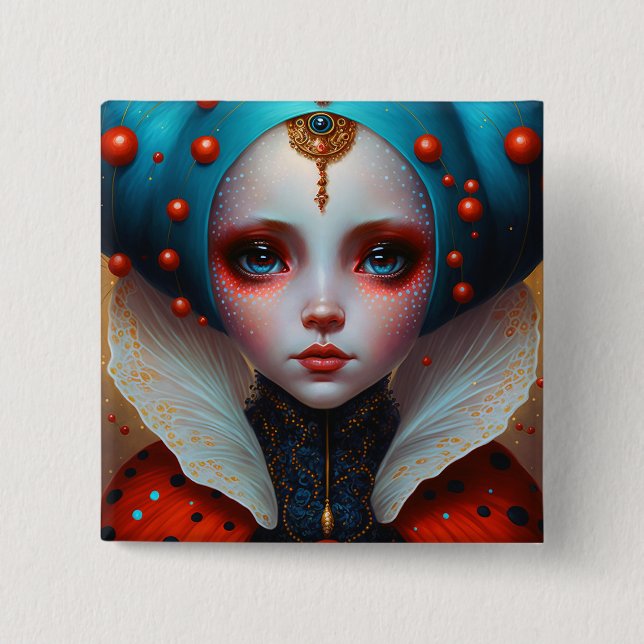 Ladybug Queen Cute Fantasy Art 15 Cm Square Badge (Front)