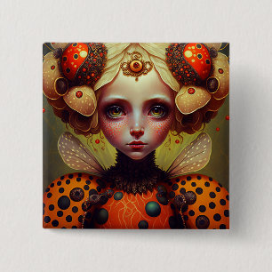 Ladybug Queen Cute Fantasy Art Button