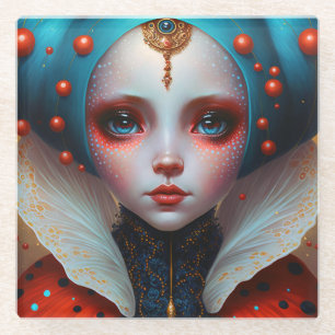 Ladybug Queen Cute Fantasy Art Glass Coaster