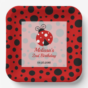Ladybug Red Black Frame Polka Dots Kids Birthday Paper Plate
