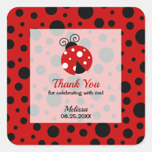 Ladybug Red Black Frame Polka Dots Thank You Square Sticker
