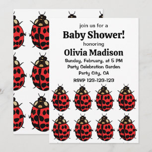 Ladybug Red Black Insect Ladybug Baby Girl Shower Invitation
