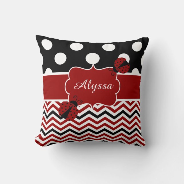 Ladybug Red Black Personalised Pillow (Front)