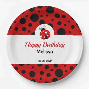 Ladybug Red Black Polka Dots Kids Birthday  Paper Plate