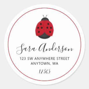Ladybug Red Border Return Address Classic Round Sticker