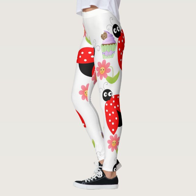 Ladybug Red Cupcake Floral Leggings  (Left)