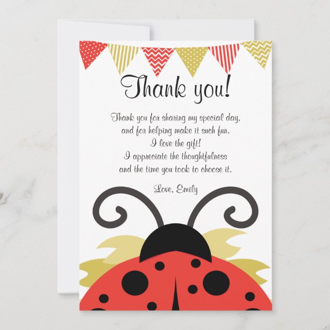 Ladybug Red Gold Thank You Card Note (Front)